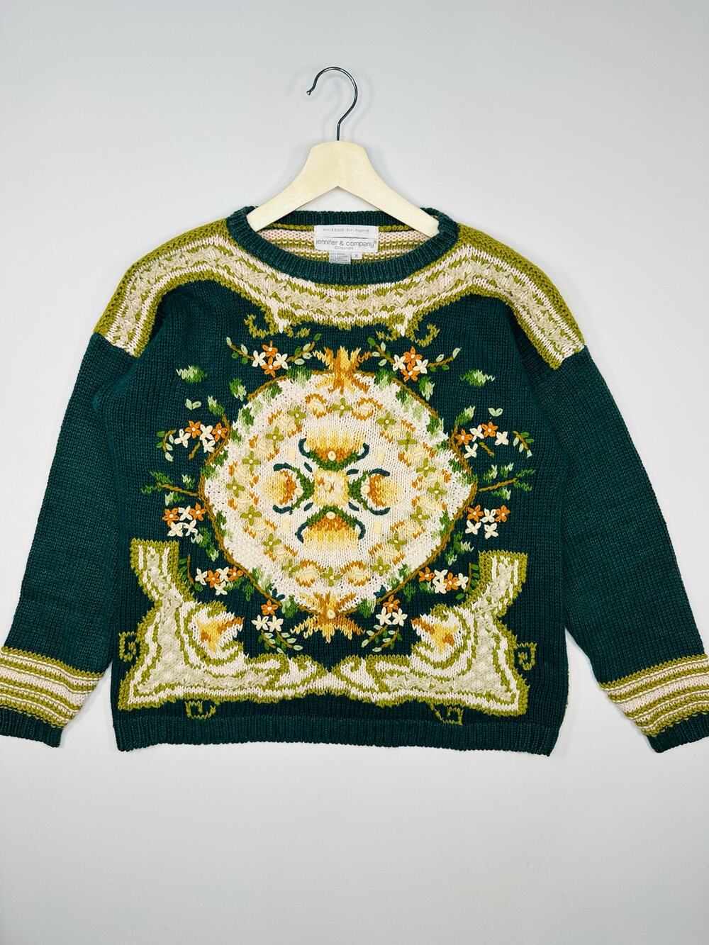 Vintage 1990’s Jennifer & Company Hand Knit Cottagecore Embroidered Sweater Sz M